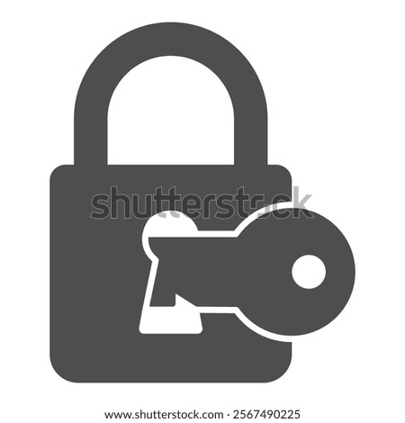 Lock with key in keyhole solid icon, hacker attacks concept. Vector graphics. Unlocking lock, protection sign on white background, glyph style icon for mobile or web design