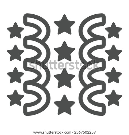 Festive ribbons, serpentine, stars solid icon, mother day concept. Vector graphics. Holiday decoration sign on white background, glyph style icon for mobile or web design