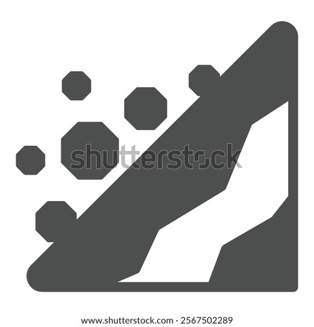 Mountain rockfall solid icon, insurance event concept. Vector graphics. Rolling stones risk, mountain ground sliding sign on white background, glyph style icon for mobile or web design