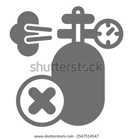 Cylinder container sprays ban solid icon, prohibited items concept. Vector graphics. Gas paint spraying forbidden sign on white background, glyph style icon for mobile or web design