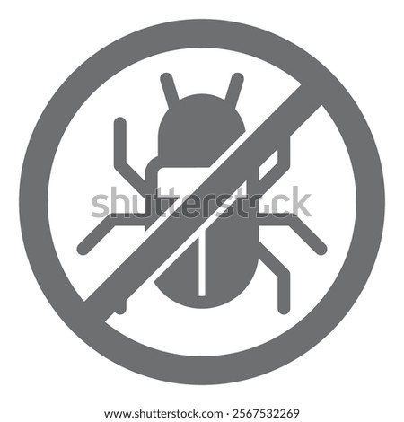 Winged beetle ban solid icon, prohibited elements concept. Vector graphics. Insect, pest bugs forbidden sign on white background, glyph style icon for mobile or web design