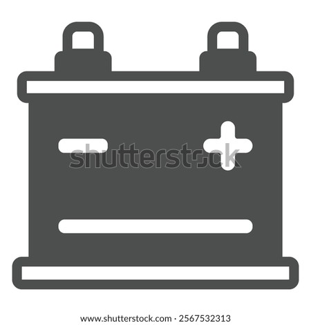 Energy accumulator solid icon, car service concept. Vector graphics. Battery container with plus and minus, electricity sign on white background, glyph style icon for mobile or web design