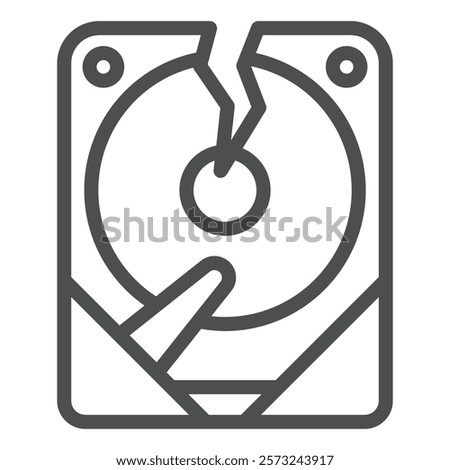 Hard disk drive breakdown line icon, hacker attacks concept. Vector graphics. Data loss, crack on storage sign on white background, outline style icon for mobile or web design