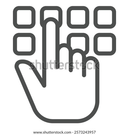 Hand pointer with buttons line icon, hacker attacks concept. Vector graphics. Pin code button push and hand finger sign on white background, outline style icon for mobile or web design