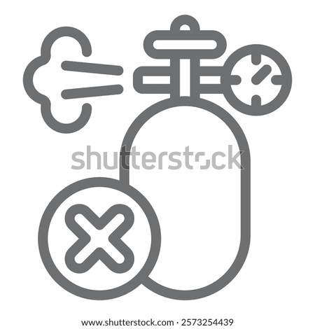 Cylinder container sprays ban line icon, prohibited items concept. Vector graphics. Gas paint spraying forbidden sign on white background, outline style icon for mobile or web design