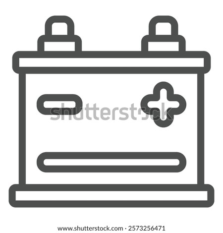 Energy accumulator line icon, car service concept. Vector graphics. Battery container with plus and minus, electricity sign on white background, outline style icon for mobile or web design