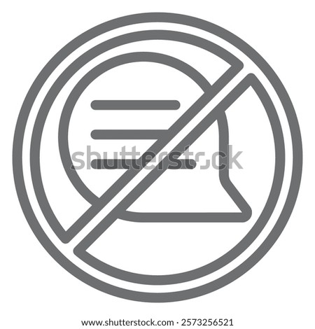 Message bubble ban line icon, prohibited elements concept. Vector graphics. Speech bubble, communication forbidden sign on white background, outline style icon for mobile or web design