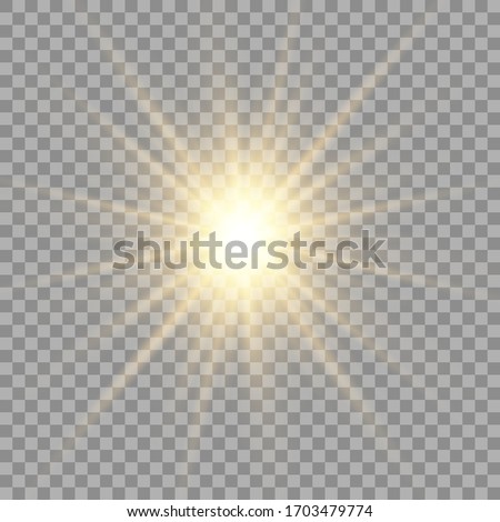 Yellow sun with rays and glow on transparent like background. Contains clipping mask. glow light. Vector illustration eps 10. ストックフォト © 