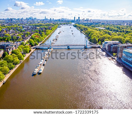 Aerial view of Thames and Albert bridge in the morning, London, UK Сток-фото © 