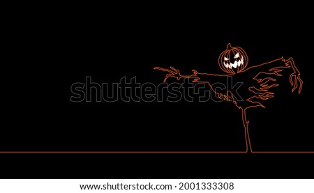 Jack O Lantern scarecrow, One single continuous line drawing illustration vector. Foto stock © 