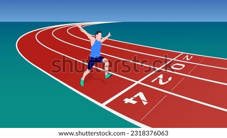 Happy running man on number 2024 athletics track, New Year concept flat illustration vector.