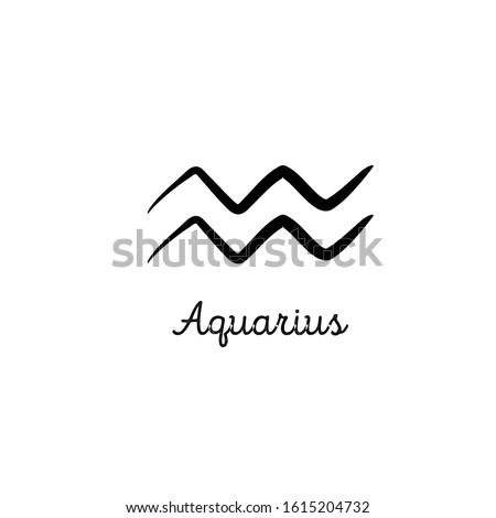 Hand drawn aquarius zodiac illustration. Simple line aquarius zodiac icon. Tattoo aquarius zodiac vector symbol. Hand drawing aquarius sign