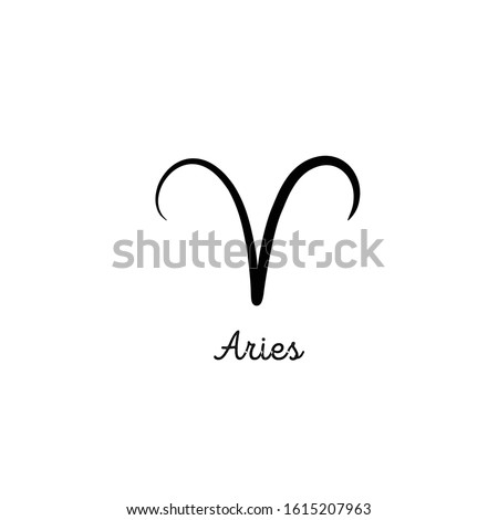 Hand drawn aries zodiac illustration. Simple line aries zodiac icon. Tattoo aries zodiac vector symbol. Hand drawing aries sign