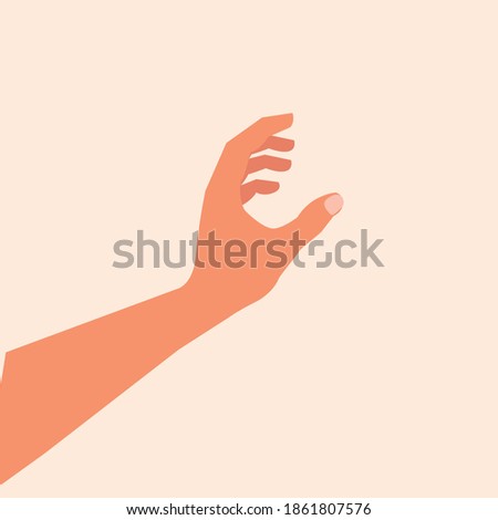 Hand touching or holding to something. Hand making gesture while grasp or catch, take, keep something isolated white background. Grabbing something by hand. Vector illustration. Realistic hand. eps10  商業照片 © 