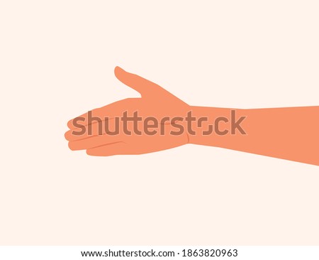 Shaking. Agreement. Greet each other. Extend the hand vector illustration. One hand gesture. handshake. Helping each other. Meet by hand flat design. Meeting, partnership, friendship, give a hand