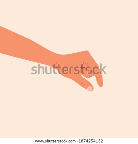 Hand making gesture while picks up from the ground small amount of something side view, close-up, hand showing or holding something. hand measuring invisible items modern isolated vector illustration