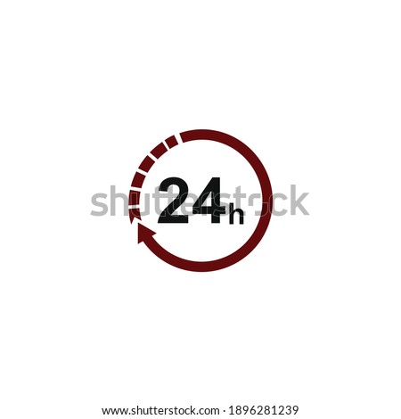 Curved arrow sign with 24 hours icon. Arrow sign rotation icon shows time. Clock reload symbol. Twenty four hours symbol. All day sign, Watch icon
