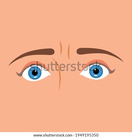 Beautiful woman's eyes. Scared, panicked, frightened, excited girl with horror eyes. isolated on skin background. Goggle eyes, Vector Illustration. Terrified, panic, shocked opened eye expression