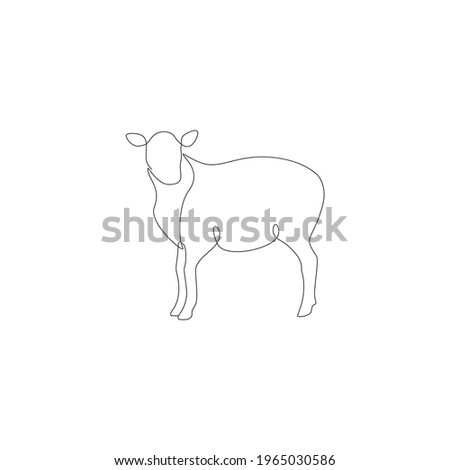 Minimalist one line ewe sheep Icon. Line drawing ewe tattoo. Ewe sheep Vector Illustration. Free single line drawing of female sheep ewe. One line hand drawing continuous art