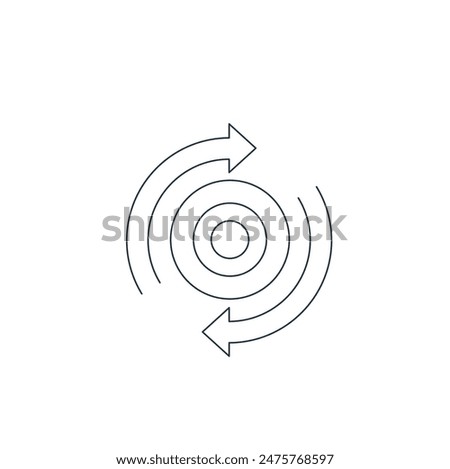 Two round arrows line icon isolated on background left and right side arrow outline icon silhouette minimalistic both sides spiral arrows icon symbol on white background