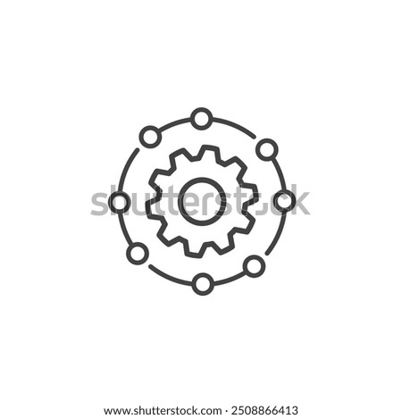 Gear wheel in the circle line icon isolated on background setting outline icon configuration logo icon. functions icon cog wheel round sign symbol on white background