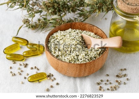 Similar – Image, Stock Photo Shelled hemp seeds superfood in white bowl