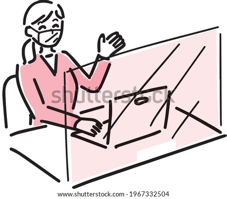 Woman at the consultation desk simple touch illustration