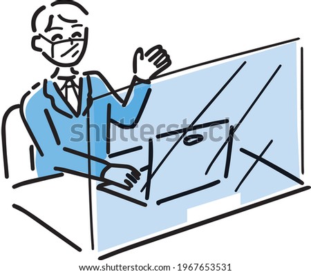 Man at the consultation desk simple touch illustration