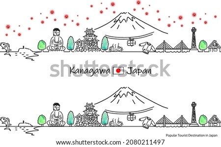 hand drawing cityscape KANAGAWA prefecture with covid-19