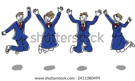 Students smiling and jumping illustration, vector