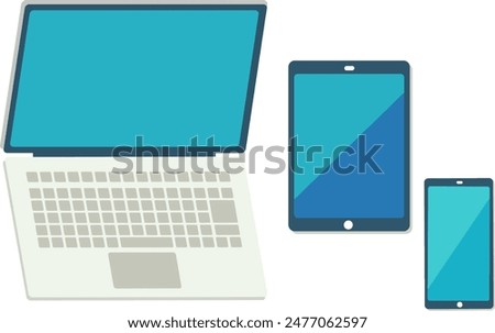 Smartphone, laptop, tablet flat icon set illustration., vector