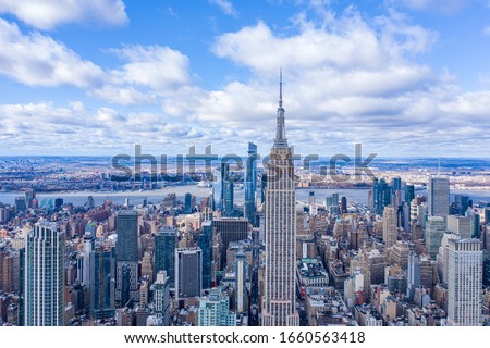 New York City Midtown Skyline with Hudson Yard in daytime, aerial photography