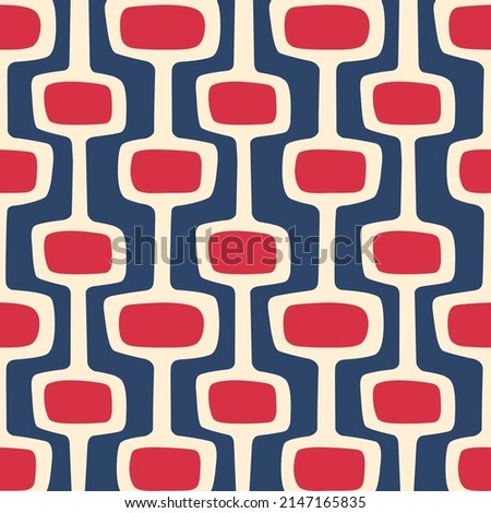 Mid-century modern atomic age background in patriotic red, white and blue. Ideal for wallpaper and fabric design. Inspired by Atomic Age in Western design.
