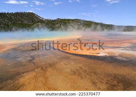 Grand Prismatic Spring as they  walking along path in Midway Geyser Basin, Yellowstone National Park, Wyoming