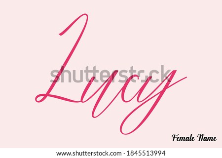 Lucy-Female Name Calligraphy Cursive Dork Pink Color Text on Light Pink Background