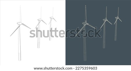 Vector windmill Wind turbine line Wire-frame style . Alternative renewable power generator - green energy 