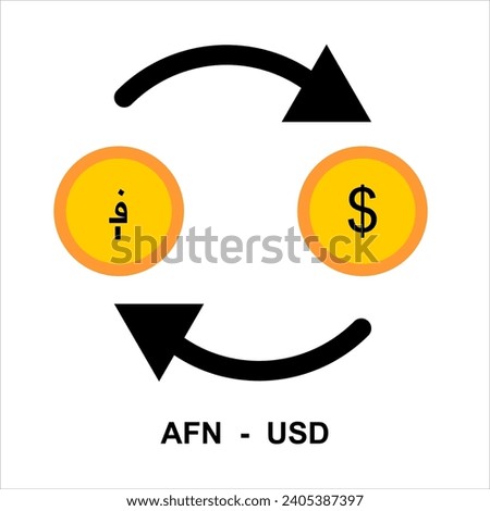 Foreign currency exchange icon. Containing Dram Afghanistan Afghani AFN to US Dollar . Financial exchange concept. illustration Vector