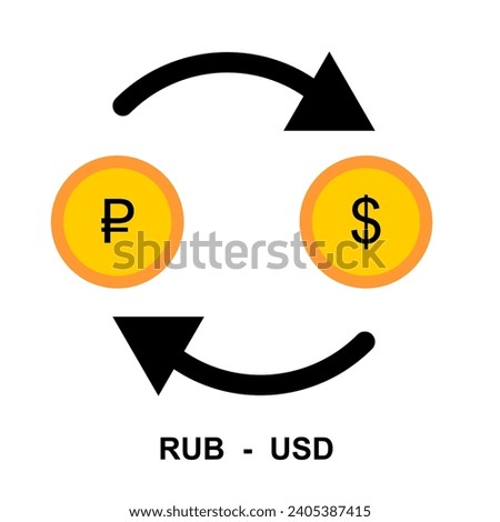 Foreign currency exchange icon. Containing Russia Rubel to US Dollar . Financial exchange concept. illustration Vector 