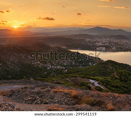 The sun over the mountains, sunrise, sunset, Greece