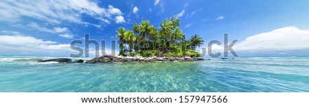 Panoramic image of tropical island. Web site or blog photo header or banner design for travel, tourism, sea or tropical nature theme.