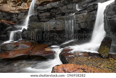 Mountain river waterfall, rocks and clean water. Nature photography