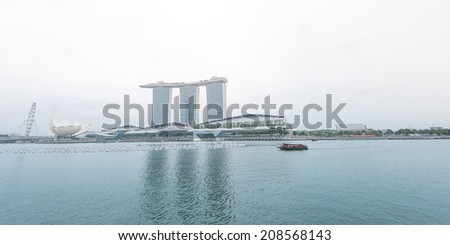 SINGAPORE - 1 JAN, 2014: Marina Bay Sands hotel in Singapore. One of the most expensive hotels in the world to stay in. Popular tourist attraction