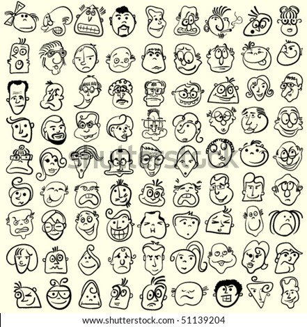People faces, doodle cartoon expressions and emotions, avatar icons