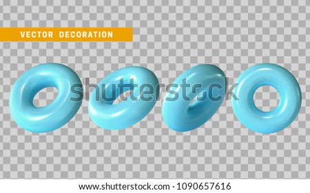 Design element in shape of 3d torus blue color. Round ring tor isolated with transparent background