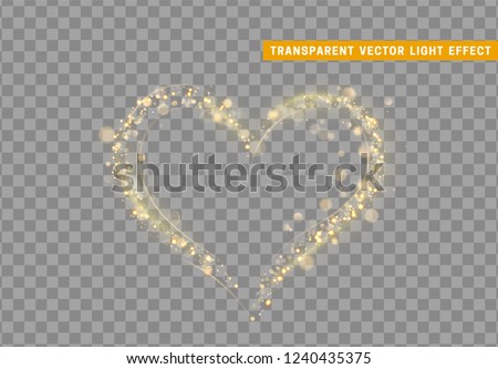 Golden heart of glitter light effect. Glowing sparkling particles on transparent background. Sparkle stardust. vector illustration.