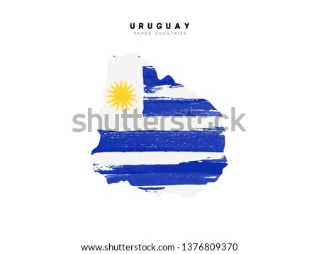 Uruguay detailed map with flag of country. Painted in watercolor paint colors in the national flag.