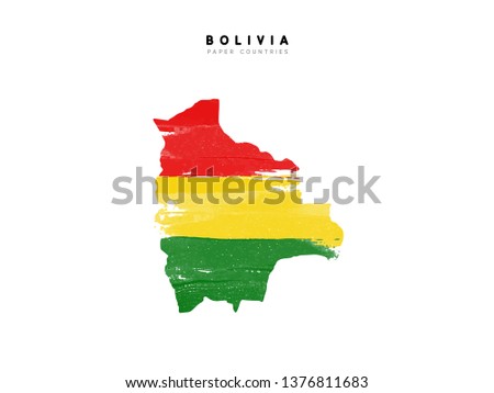 Bolivia detailed map with flag of country. Painted in watercolor paint colors in the national flag.