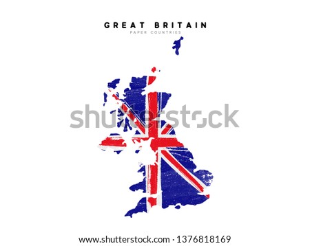 United Kingdom. Great Britain detailed map with flag of country. Painted in watercolor paint colors in the national flag.