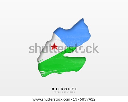 Djibouti detailed map with flag of country. Painted in watercolor paint colors in the national flag.