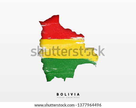 Bolivia detailed map with flag of country. Painted in watercolor paint colors in the national flag.